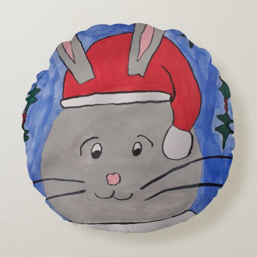 Cute Santa Bunny Rond Kussen (Voorkant)