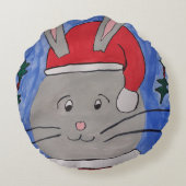 Cute Santa Bunny Rond Kussen (Achterkant)