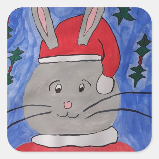 Cute Santa Bunny Vierkante Sticker (Voorkant)
