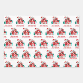Cute Santa Cartoon Pattern Name Merry Kerstmis Inpakpapier Vel