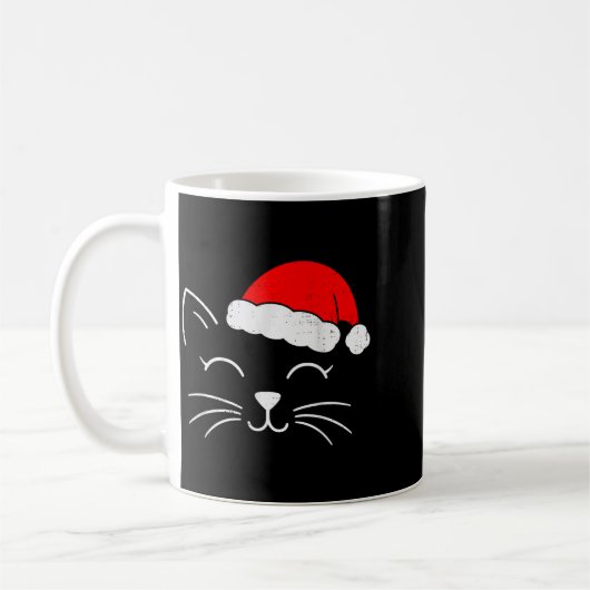 Cute Santa Cat Face Christmas Meow Kitty Pet Cat L Koffiemok (Links)