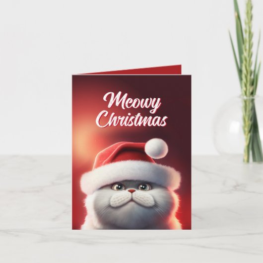 Cute Santa Cat Meowy Kerstmis Kaart (Voorkant)