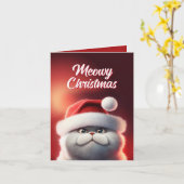 Cute Santa Cat Meowy Kerstmis Kaart (Gele Bloem)