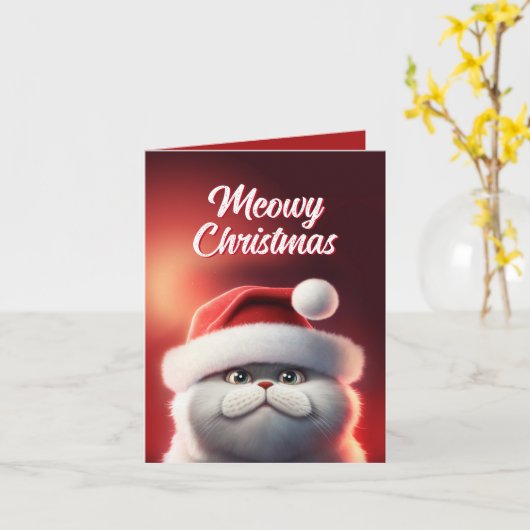 Cute Santa Cat Meowy Kerstmis Kaart (Gele Bloem)