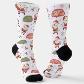 Cute Santa Cat Pattern "Merry Christmas" Holiday Sokken (Gebogen)