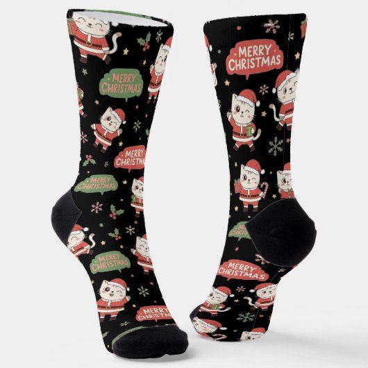 Cute Santa Cat Pattern "Merry Christmas" Holiday  Sokken (Gebogen)