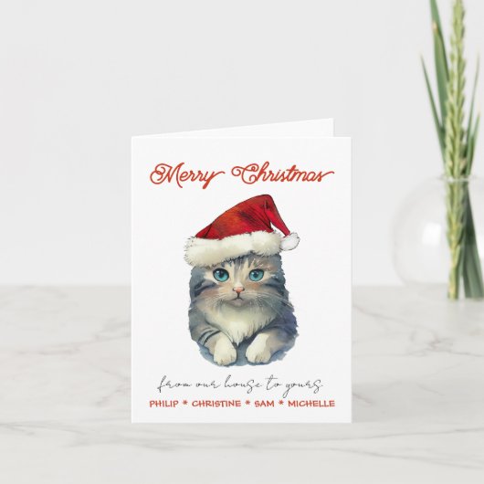 Cute Santa Cat personaliseren Notitiekaartje (Voorkant)