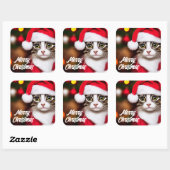 Cute Santa Cat Vierkante Sticker (Vel)