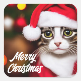 Cute Santa Cat Vierkante Sticker