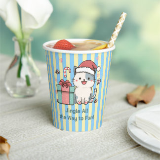 Cute Santa Cat with Gift Box Papieren Bekers