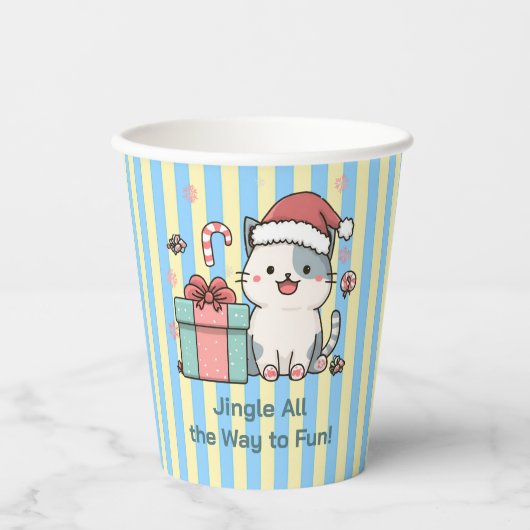 Cute Santa Cat with Gift Box Papieren Bekers (Voorkant)