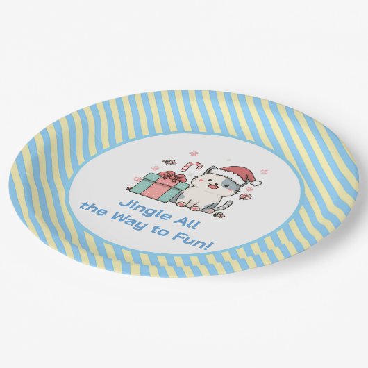 Cute Santa Cat with Gift Box Papieren Bordje (Gekanteld)