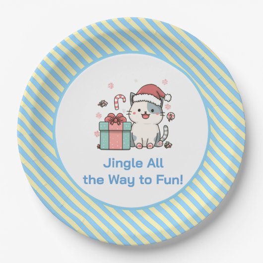Cute Santa Cat with Gift Box Papieren Bordje (Voorkant)