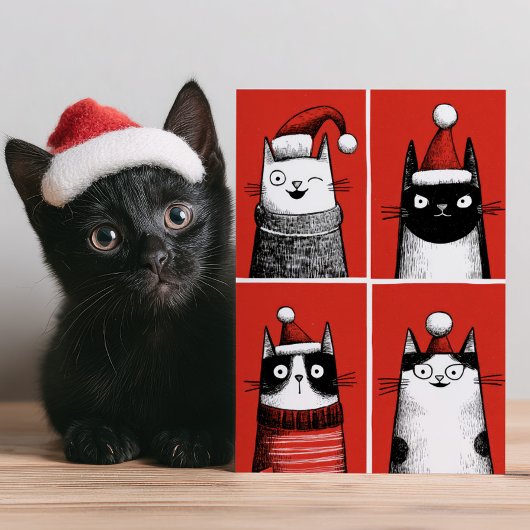 Cute Santa Cats Humorous Cat Lover Meowy Christmas Feestdagenkaart