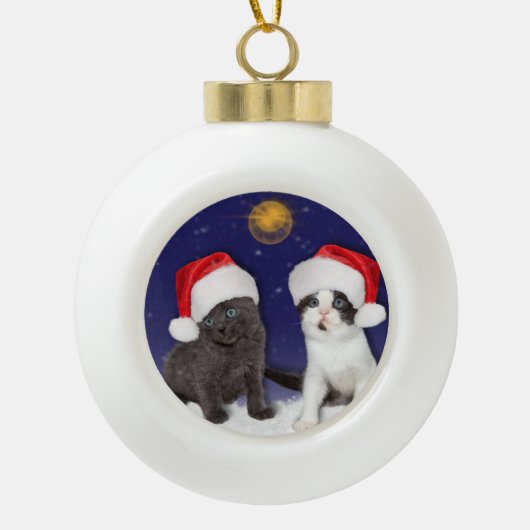 Cute Santa Cats Keramische Bal Ornament (Voorkant)