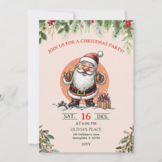 Cute Santa Christmas Party Invitation  Kaart