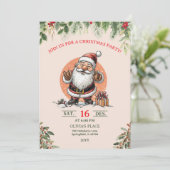 Cute Santa Christmas Party Invitation  Kaart (Staand voorkant)