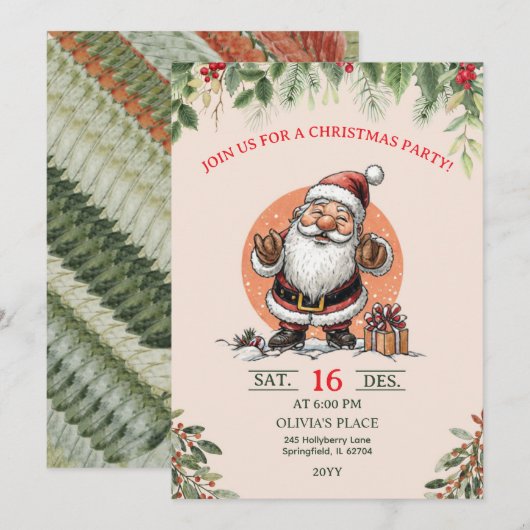 Cute Santa Christmas Party Invitation  Kaart (Voorkant / Achterkant)