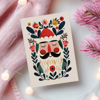 Cute Santa Claus Abstract Floral Retro Christmas Briefkaart