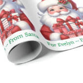 Cute Santa Claus Add Child's Name Christmas Roll Cadeaupapier (Rol Hoek)