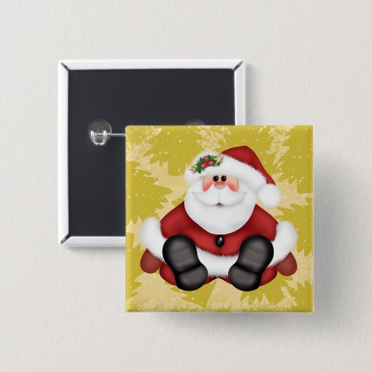 Cute Santa Claus Button met kerstbomen (Voorkant /achterkant)