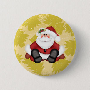 Cute Santa Claus Button met kerstbomen