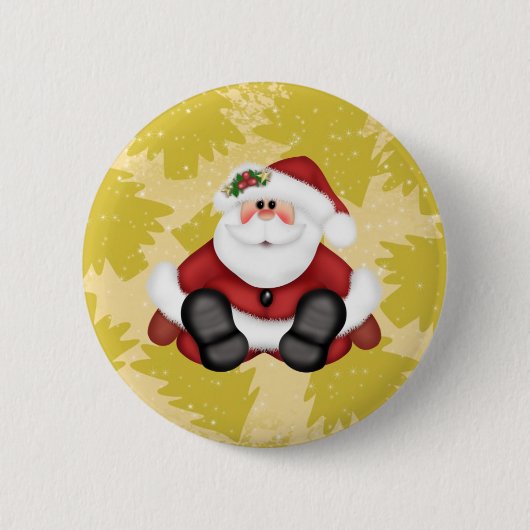 Cute Santa Claus Button met kerstbomen (Voorkant)