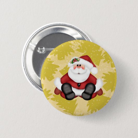 Cute Santa Claus Button met kerstbomen (Voorkant /achterkant)
