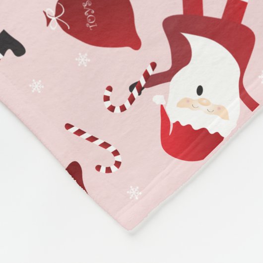 Cute Santa Claus Candy Cane Pattern Red Fleece Deken (Hoek)