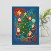 Cute Santa Claus Christmas Tree Illustration Feestdagenkaart (Staand voorkant)