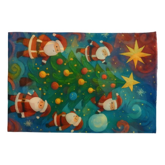 Cute Santa Claus Christmas Tree Illustration Kussensloop (Achterkant)