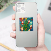 Cute Santa Claus Christmas Tree Illustration Sticker (Telefoon)