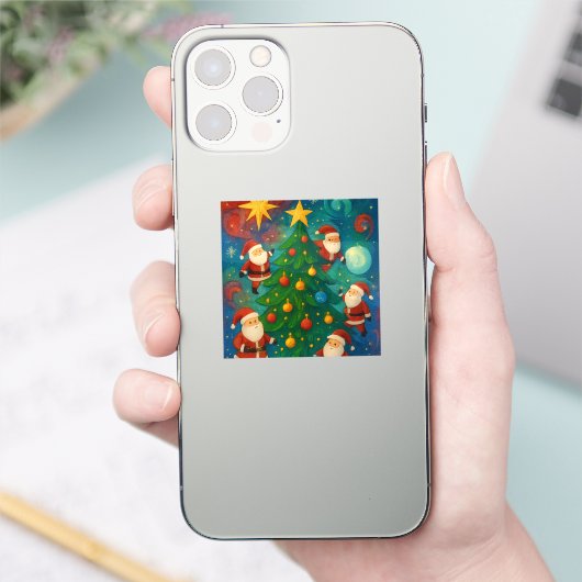 Cute Santa Claus Christmas Tree Illustration Sticker (Telefoon)