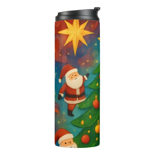 Cute Santa Claus Christmas Tree Illustration Thermosbeker (Gedraaid links)
