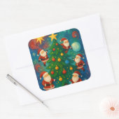 Cute Santa Claus Christmas Tree Illustration Vierkante Sticker (Envelop)