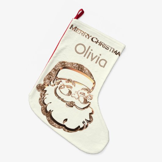 Cute Santa Claus Elegant Gold Ivory White Grote Kerstsok (Voorkant (Hangend))