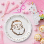 Cute Santa Claus Face Elegant Gold Kerstmis Papieren Bordje (Feest)