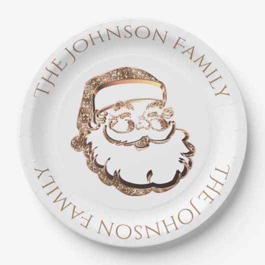 Cute Santa Claus Face Elegant Gold Kerstmis Papieren Bordje (Voorkant)