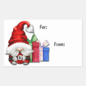 Cute Santa Claus Gnome Label met kerstcadeaus (Voorkant)