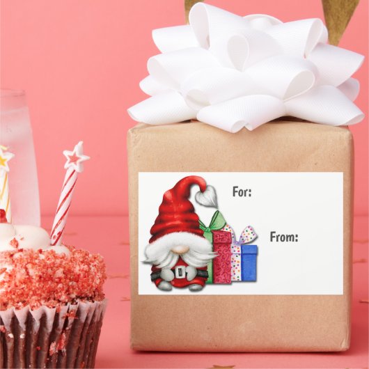 Cute Santa Claus Gnome Label met kerstcadeaus (Feest)
