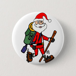 Cute Santa Claus Hiking-kerstCartoon Ronde Button 5,7 Cm