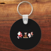 Cute Santa Claus Ice Skating With Friends - Family Sleutelhanger (Voorkant)