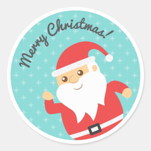 Cute Santa Claus Jolly and Merry Kerstmis Ronde Sticker (Voorkant)