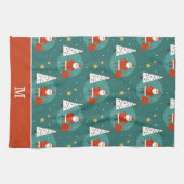 Cute Santa Claus kerstboomschilfers Monogram Theedoek (Horizontaal)