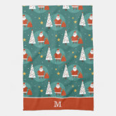 Cute Santa Claus kerstboomschilfers Monogram Theedoek (Verticaal)