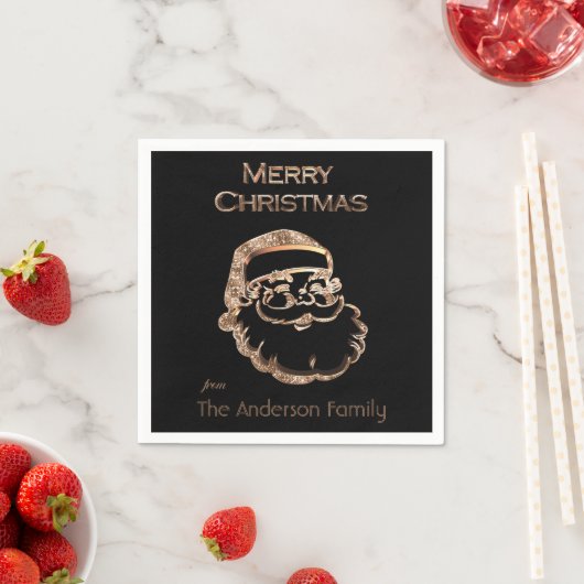 Cute Santa Claus, kerstmis, zwart en goud Servet (Insitu)