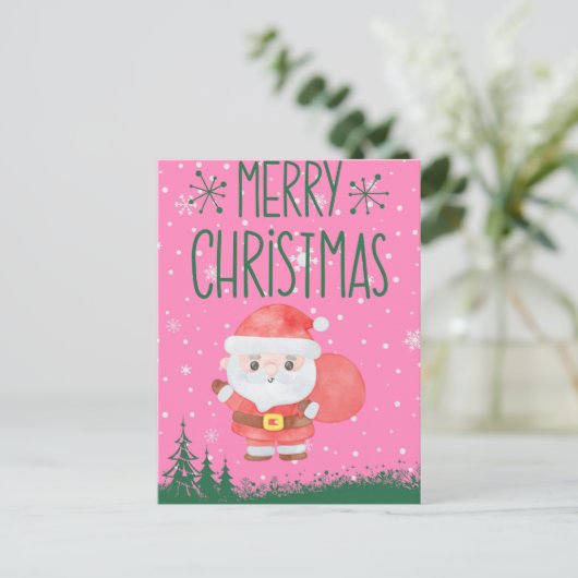 Cute Santa Claus kerstroze Briefkaart (Staand voorkant)
