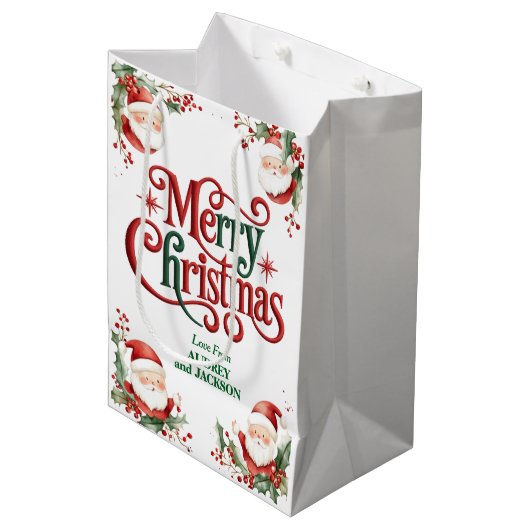 Cute Santa Claus Merry Christmas Medium Cadeauzakje (Voorkant Gekanteld)