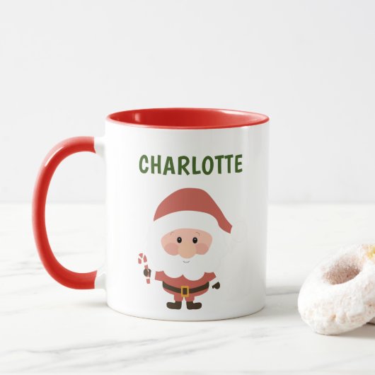 Cute Santa Claus Persoonlijke kerstnaam Mok (Met donut)