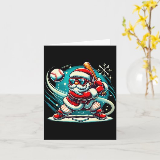 Cute Santa Claus Playing Baseball Boys Kids Teens  Kaart (Gele Bloem)